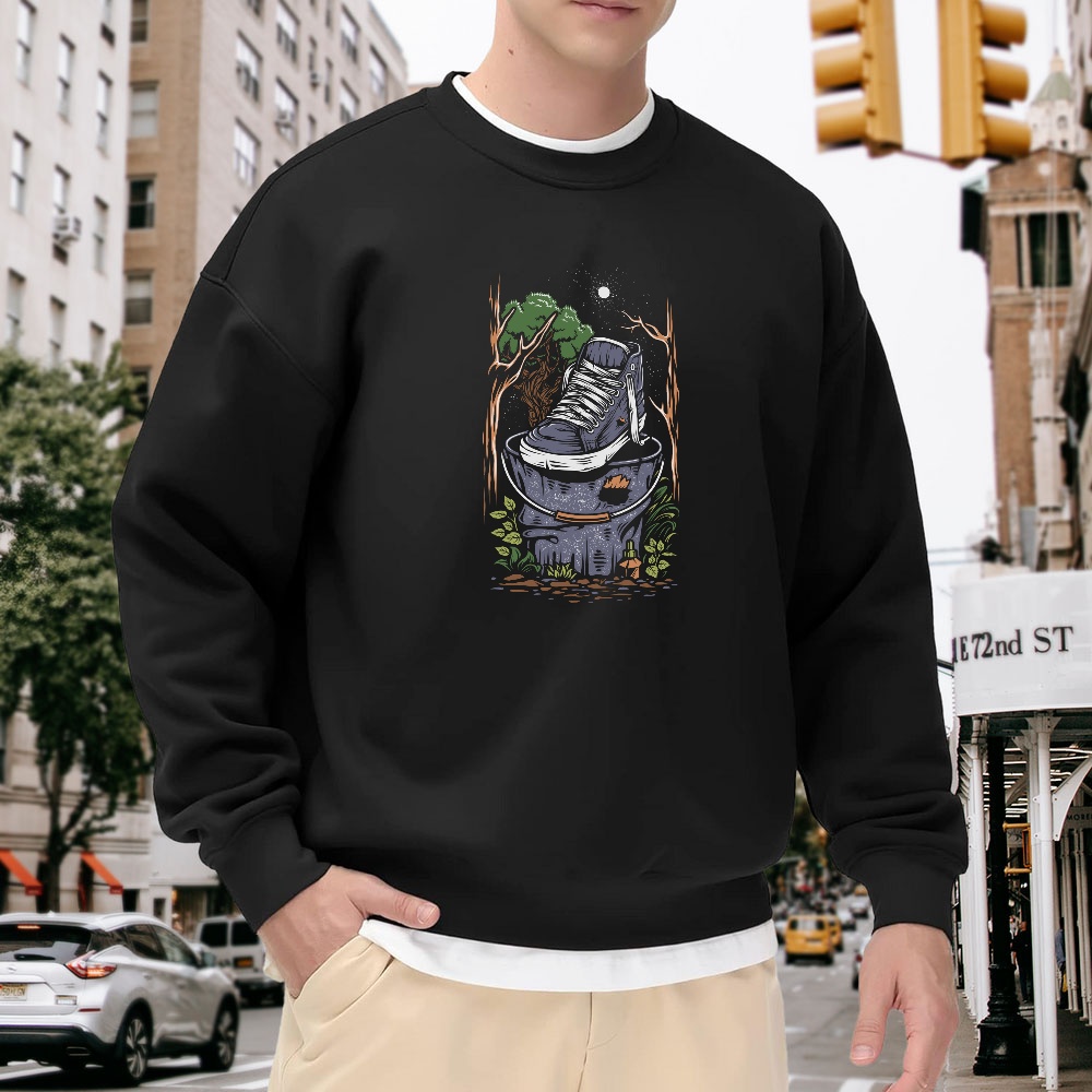 Men'S Shoes For Crews - Men's Black Crew Neck Loose Sweatshirt