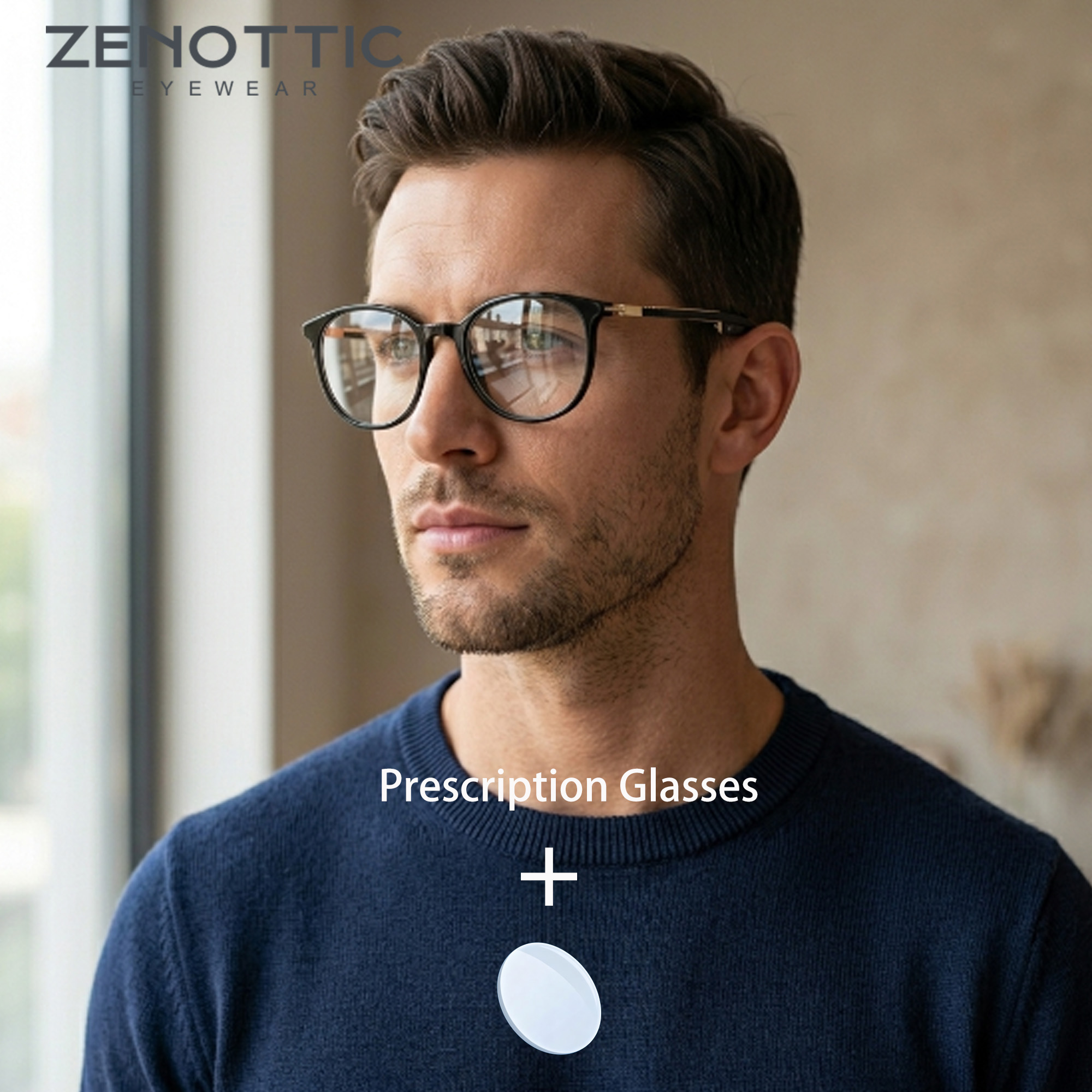Men Shoes Zegna - ZENOTTIC Men Round TR90 Prescription Glasses