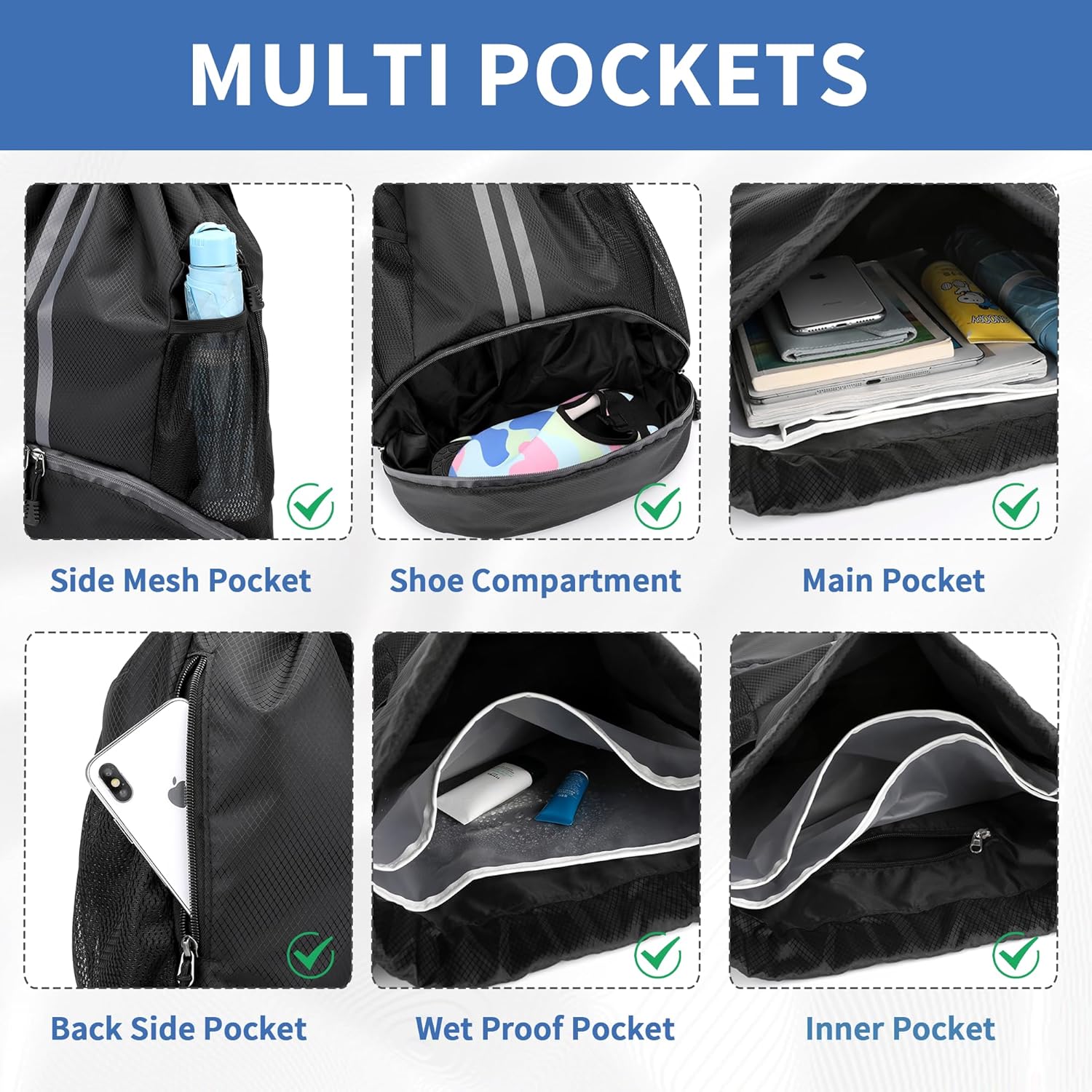 Drawstring Backpack Gym Bag wi - Men'S Shoes Water Resistant avis et prix